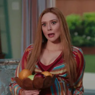 😢 Wanda Maximoff WandaVision Ванда, Marvel, Персонаж, Женщина, Сюрприз, Фрукт whatsapp sticker