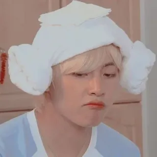 💜 person, blonde, white towel hat, cute, soft, kpop, v telegram sticker