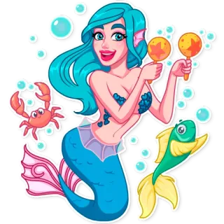 🎉 Meerjungfrau, Meer, Fisch, Krabbe, Ozean, Blasen telegram sticker