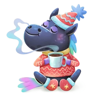 😋 единорог, зима, горячий шоколад, милый, праздничный, уютный whatsapp sticker