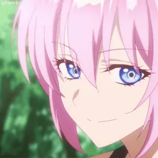 😏 anime, dziewczyna, różowe włosy, niebieskie oczy, słodka telegram sticker
