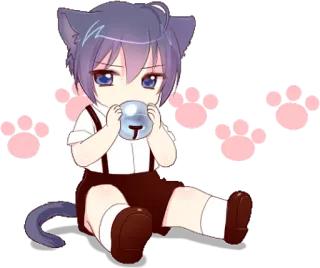 😳 Anime, Catboy, Kawaii, Dễ thương, Tai thú, Chibi whatsapp sticker