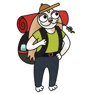 🚶 wandelaar, hond, cartoon, reizen, backpacken, avontuur whatsapp sticker