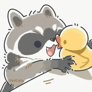 🦆 raccoon, duck, animal, cute, cartoon telegram sticker