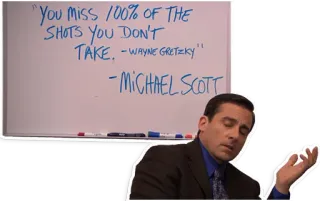 🏒 Michael Scott The Office "You Miss 100% OF THE SHOTS YOU DON'T TAKE. -WAYNE GRETZKY" -MICHAEL SCOTT cita, comedia, serie tv, the office, michael scott, wayne gretzky, gracioso telegram sticker