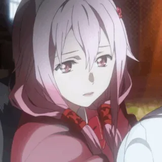 🍒 Inori Yuzuriha Guilty Crown anime, dziewczyna, smutna, różowe włosy, postać telegram sticker