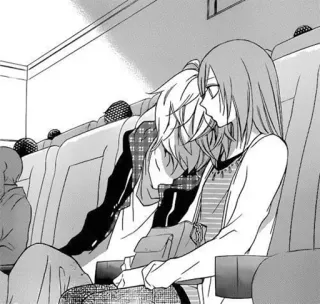 ♥️ Anime, Manga, Pareja, Sentado, Tren, Ilustración telegram sticker