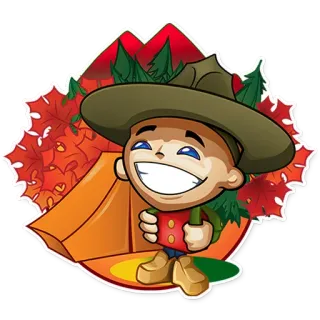 🇨🇦 cartoon, scout, camping, tent, leaves, mountains, nature telegram sticker