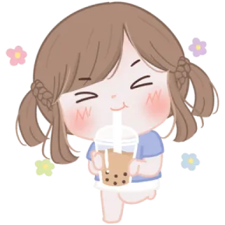 🧸 cartoon, girl, boba tea, cute, beverage, happy, illustration whatsapp sticker