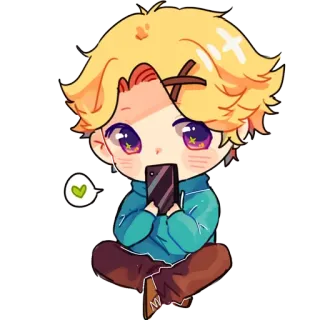 💚 chibi, anime, kawaii, lindo, teléfono, arte digital, pegatina telegram sticker