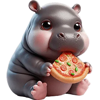 😋 カバ, 漫画, ピザ, かわいい, 動物, ステッカー whatsapp sticker