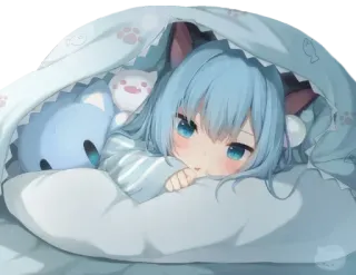 💤 anime, kocia dziewczyna, śpiąca, słodkie, kawaii, koc, niebieskie włosy, pluszak telegram sticker