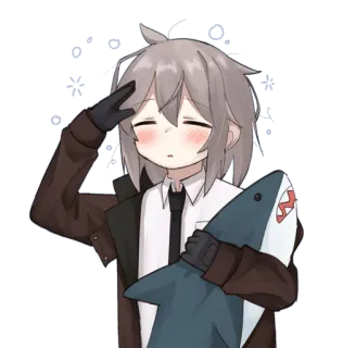 🥱 anime, salute, shark, grey hair, cute telegram sticker
