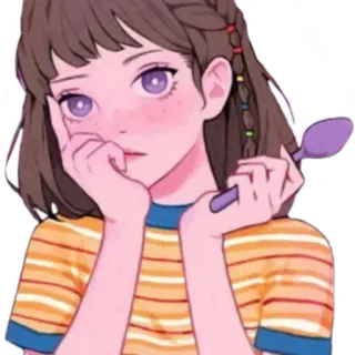 🤔 Mädchen, Cartoon, Löffel, Anime telegram sticker