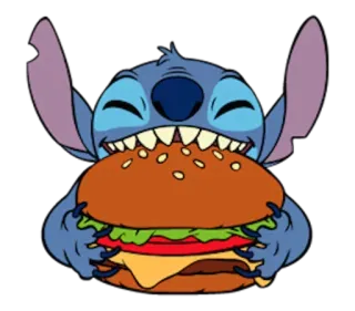 🍔 Stitch Lilo & Stitch Стич, бургер, еда, мультфильм, персонаж, милый telegram sticker