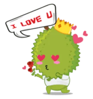 😍 I LOVE U durian, miłość, słodkie, kreskówka, owoc, walentynki telegram sticker