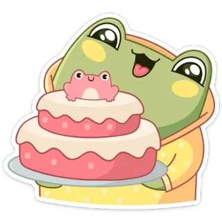 🎂 grenouille, gâteau, mignon, animal, dessert, kawaii, dessin animé whatsapp sticker
