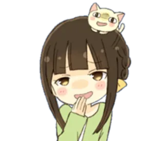 🌝 Anime, Kreskówka, Dziewczyna, Kot, Słodkie, Kawaii, Manga, Chibi telegram sticker