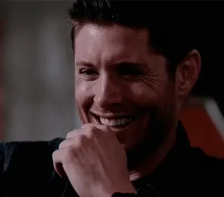 😆 Dean Winchester Supernatural 남자, 미소, 행복한, 텔레비전, 초자연적 telegram sticker