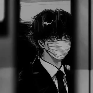 😢 Anime, Maske, Anzug, düster, Schwarzweiß, Person telegram sticker