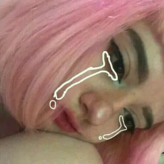 🍷 triste, pleurer, cheveux roses, visage, fille whatsapp sticker