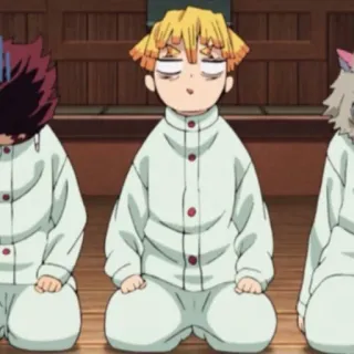 💛 Demon Slayer anime, demon slayer, tired, sitting, zenitsu whatsapp sticker