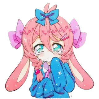 😢 アニメ, マンガ, かわいい, ピンク髪, 大きい目, 涙, 漫画 telegram sticker