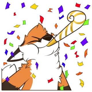 🥳 celebração, raposa, festa, confete whatsapp sticker