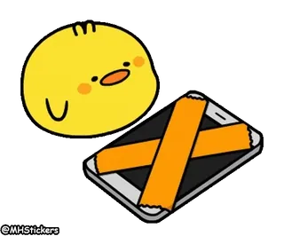 📱 สติกเกอร์, การ์ตูน, เป็ด, สมาร์ทโฟน, ติดเทป, บล็อก, สีเหลือง telegram sticker
