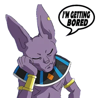 😓 Beerus Dragon Ball Super I'M GETTING BORED 动漫, 龙珠, 无聊, 紫色, 猫, 角色, 破坏神 telegram sticker