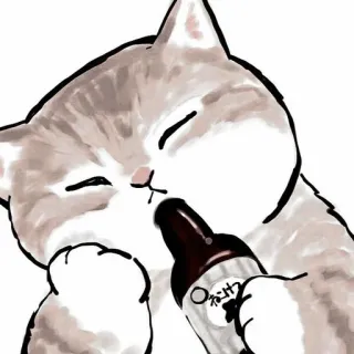 🥞 おさけ cat, kitten, drinking, bottle, alcohol telegram sticker