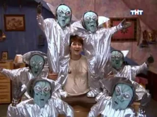 👽 extraterrestres, groupe, masques, costumes, télévision telegram sticker