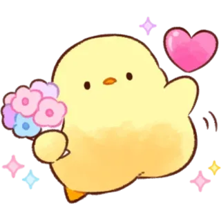 🤩 pollito, lindo, animal, flores, corazón, amarillo, brillo whatsapp sticker