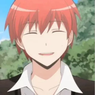 ✨ Karma Akabane Assassination Classroom anime, smiling, red hair, boy, character telegram sticker