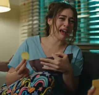 🤎 crying, upset, chips, snack, woman telegram sticker