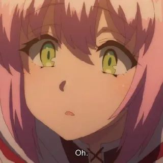 😮 Oh. アニメ, 女の子, ピンク髪, 緑色の目 telegram sticker