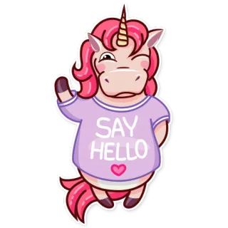 👋 SAY HELLO unicórnio, olá, saudação, desenho animado, fofo, animal, adesivo whatsapp sticker
