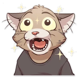 😮 chat, anthropomorphe, animal, dessin animé, paillettes, joyeux, bouche ouverte, excité telegram sticker