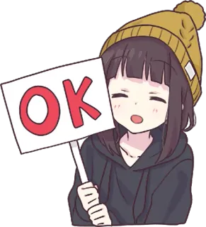 👍 OK аниме девушка, ок, знак, шляпа, мультфильм whatsapp sticker