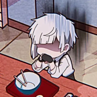 😰 Anime, Chibi, Comiendo, Mesa, Kawaii whatsapp sticker
