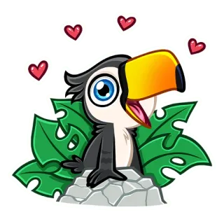 🥰 tucano, pássaro, fofo, animal, tropical, corações, amor, desenho animado telegram sticker