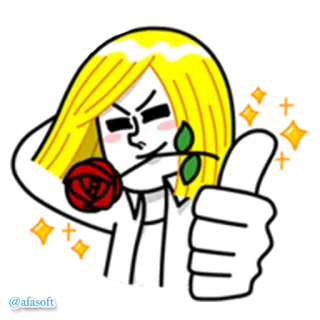 🌹 @afasoft ยกนิ้วโป้ง, กุหลาบ, การ์ตูน, ผมสีเหลือง telegram sticker