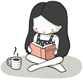 📖 gifstiki reading, book, girl, coffee, cute, cartoon, illustration telegram sticker