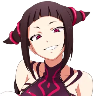 😘 anime girl, cartoon character, female, smiling, red eyes, pink hair, video game telegram sticker