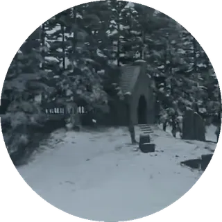 🌟 winter, sneeuw, hut, bos, bomen, gebouw telegram sticker