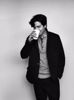 🖇 uomo, caffè, ritratto, bianco e nero, casual, moda, stile telegram sticker