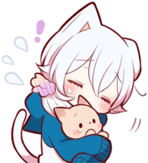 😞 Аниме, Кот, Каваий, Милый, Манга, Наклейка, Чиби telegram sticker