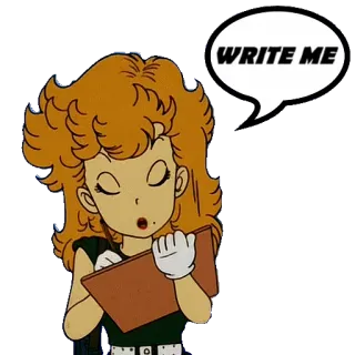 🖊 WRITE ME escrita, nota, mensagem, mulher, desenho animado, prancheta telegram sticker