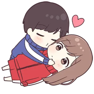 💙 cartoon, couple, love, heart, hug, cute whatsapp sticker