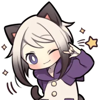 🤘 Anime, Nekomimi, Kawaii, Mignon, Clin d'oeil, Autocollant whatsapp sticker